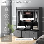 HOMCOM Portable Fabric Wardrobe with 5 Shelves and 3 Fabric Drawers, Gray